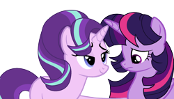 Size: 1672x948 | Tagged: safe, artist:rainbows-skies, artist:thesmall-artist, imported from derpibooru, starlight glimmer, twilight sparkle, alicorn, pony, simple background, transparent background, twilight sparkle (alicorn)