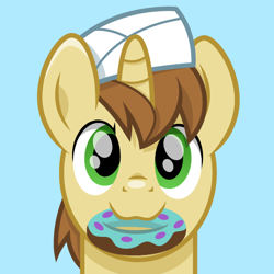 Size: 600x600 | Tagged: safe, artist:cloudy glow, artist:cloudyglow, imported from derpibooru, donut joe, pony, donut, food, male, mouth hold, solo