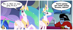 Size: 1435x609 | Tagged: safe, edit, edited screencap, imported from derpibooru, screencap, princess celestia, yona, horse play, freakazoid, image macro, meme