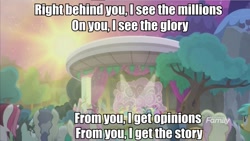 Size: 759x429 | Tagged: safe, edit, edited screencap, imported from derpibooru, screencap, blues, buddy, cayenne, dark moon, fluttershy, gallus, graphite, junebug, linky, millie, neon lights, noteworthy, ocellus, princess celestia, rising star, sandbar, shoeshine, silverstream, smolder, star bright, sunshower raindrops, twilight sparkle, twinkleshine, yona, alicorn, horse play, season 8, spoiler:s08, image macro, meme, see me feel me, song reference, student six, the who, tommy, twilight sparkle (alicorn), woodstock