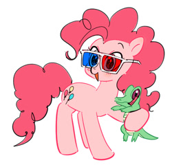 Size: 543x527 | Tagged: safe, artist:meronabar, deleted from derpibooru, imported from derpibooru, gummy, pinkie pie, earth pony, pony, 3d glasses, solo