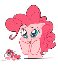 Size: 519x645 | Tagged: safe, artist:meronabar, deleted from derpibooru, imported from derpibooru, pinkie pie, earth pony, pony, blushing, cute, diapinkes, duality, happy, micro, self ponidox, smiling, starry eyes, wingding eyes