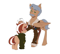 Size: 4000x3598 | Tagged: safe, artist:mylittlesheepy, imported from derpibooru, oc, oc only, oc:radar, oc:roulette, fallout equestria, adult, bomber jacket, clothes, crying, cute, female, filly, hero, jacket, male, oversized clothes, pat, ruffled hair, simple background, stallion, transparent background