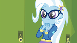 Size: 1920x1080 | Tagged: safe, imported from derpibooru, screencap, trixie, best trends forever, equestria girls, equestria girls series, best trends forever: twilight sparkle, cute, diatrixes, female, glasses, scrunchy face, solo