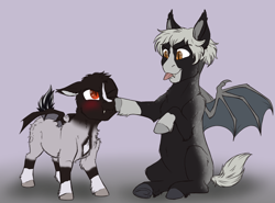 Size: 1964x1454 | Tagged: safe, artist:blackblood-queen, imported from derpibooru, oc, oc only, oc:damion bates, oc:victor bates, bat pony, bat pony oc, colt, male, siblings, smiling, unamused, younger