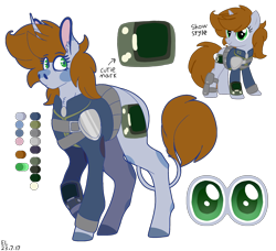 Size: 2248x2048 | Tagged: safe, artist:eleamorbid, artist:moonhowlerel, imported from derpibooru, oc, oc only, oc:littlepip, pony, unicorn, fallout equestria, clothes, coat markings, cutie mark, ear fluff, fanfic, fanfic art, female, hooves, horn, jumpsuit, leonine tail, looking sideways, mare, pipbuck, reference sheet, simple background, smiling, solo, transparent background, vault suit