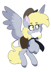 Size: 2480x3508 | Tagged: safe, artist:eleamorbid, artist:moonhowlerel, imported from derpibooru, derpy hooves, pegasus, pony, :3, cap, clothes, cloven hooves, cutie mark, female, freckles, hat, leonine tail, letter, mailmare, mare, mouth hold, necktie, saddle bag, shirt, simple background, solo, spread wings, transparent background, wings