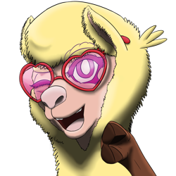 Size: 1024x1024 | Tagged: safe, artist:korencz11, imported from derpibooru, paprika paca, alpaca, them's fightin' herds, cloven hooves, community related, female, glasses, one eye closed, paprika (tfh), pointing, simple background, solo, transparent background, wink