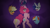 Size: 2560x1440 | Tagged: safe, artist:eleamorbid, artist:moonhowlerel, imported from derpibooru, applejack, fluttershy, pinkie pie, rainbow dash, rarity, twilight sparkle, earth pony, pony, unicorn, abstract background, alternate cutie mark, applejack's hat, balloon, cowboy hat, cutie mark, dock, eyes closed, eyeshadow, female, floating, floating head, freckles, hat, insanity, long horn, makeup, mane six, mare, open mouth, sweat, sweatdrop