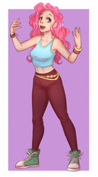 Size: 1483x2683 | Tagged: safe, artist:monnian, imported from derpibooru, pinkie pie, human, bracelet, clothes, converse, female, human female, humanized, jewelry, midriff, shoes, sneakers, solo