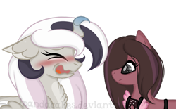 Size: 1024x636 | Tagged: safe, artist:ipandacakes, imported from derpibooru, oc, oc only, oc:humor mimi pie, oc:topsy turvy, hybrid, pony, apron, clothes, female, interspecies offspring, mare, offspring, parent:cheese sandwich, parent:discord, parent:pinkie pie, parent:princess celestia, parents:cheesepie, parents:dislestia, simple background, transparent background