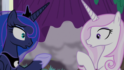 Size: 1280x720 | Tagged: safe, imported from derpibooru, screencap, fleur-de-lis, princess luna, alicorn, pony, unicorn, horse play