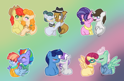 Size: 1024x668 | Tagged: safe, artist:adelemlp, imported from derpibooru, bow hothoof, bright mac, cloudy quartz, cookie crumbles, gentle breeze, hondo flanks, igneous rock pie, night light, pear butter, posey shy, twilight velvet, windy whistles, brightbutter, cookieflanks, dad six, female, husband and wife, kissing, male, married couple, mom six, nightvelvet, quartzrock, shipping, shys, straight, windyhoof