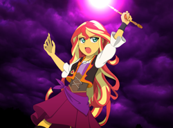 Size: 2064x1520 | Tagged: safe, artist:fantasygerard2000, imported from derpibooru, sunset shimmer, equestria girls, movie magic, spoiler:eqg specials, clothes, female, magic, open mouth, skirt, sunshim, wand