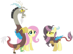 Size: 1024x760 | Tagged: safe, artist:puffydashie01, imported from derpibooru, discord, fluttershy, oc, oc:broken heart, hybrid, base used, discoshy, female, interspecies offspring, male, offspring, parent:discord, parent:fluttershy, parents:discoshy, shipping, simple background, straight, transparent background