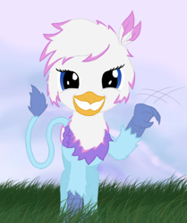 Size: 508x607 | Tagged: safe, artist:basma, imported from derpibooru, oc, oc only, oc:basma, griffon, looking at you, smiling, waving