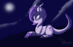 Size: 1024x655 | Tagged: safe, artist:breathly, imported from derpibooru, oc, oc only, oc:crystal clarity, dracony, hybrid, kilalaverse, fanfic art, female, interspecies offspring, moon, moon glow, next generation, night, offspring, parent:rarity, parent:spike, parents:sparity, solo