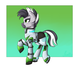 Size: 3000x2600 | Tagged: safe, artist:rskyfly, imported from derpibooru, oc, oc only, oc:zebra north, pony, zebra, armor, femboy, male, pidge, raised hoof, simple background, solo, spacesuit, voltron legendary defender, zebra femboy, zebra oc