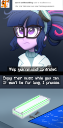 Size: 570x1150 | Tagged: safe, artist:wubcakeva, imported from derpibooru, sci-twi, twilight sparkle, comic:twilight's lab, equestria girls, blueprint, clothes, comic, device