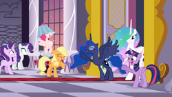 Size: 4634x2605 | Tagged: safe, alternate version, artist:almostfictional, artist:awesomecas, artist:dashiesparkle, artist:dashiesparkle edit, artist:decprincess, artist:iknowpony, artist:illumnious, artist:twls7551, artist:zacatron94, edit, edited edit, editor:slayerbvc, imported from derpibooru, vector edit, applejack, pinkie pie, princess celestia, princess luna, rarity, starlight glimmer, twilight sparkle, alicorn, earth pony, pony, unicorn, accessory-less edit, amused, ballroom, barehoof, canterlot castle, casual nudity, cup, dancing, female, furless, furless edit, hat, lampshade, lampshade hat, mare, missing accessory, nude edit, nudist, nudity, party, ponk, punch (drink), punch bowl, raised hoof, shaved, shaved tail, twilight sparkle (alicorn), vector, we don't normally wear clothes, wide eyes