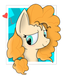 Size: 2650x3200 | Tagged: safe, artist:silver dash, imported from derpibooru, pear butter, earth pony, pony, blushing, bust, face, female, floating heart, heart, mare, portrait, smiling, solo