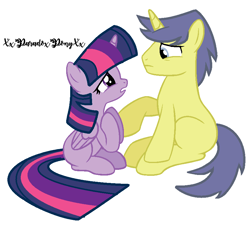 Size: 880x812 | Tagged: safe, artist:xxparadoxponyxx, imported from derpibooru, comet tail, twilight sparkle, alicorn, base used, cometlight, female, male, shipping, simple background, sitting, straight, twilight sparkle (alicorn), white background