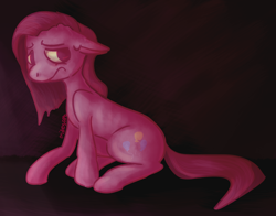 Size: 1400x1100 | Tagged: safe, artist:milesaph, imported from derpibooru, pinkie pie, earth pony, pony, female, pinkamena diane pie, sad, solo