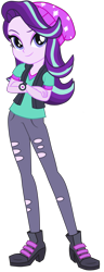 Size: 1897x4937 | Tagged: dead source, safe, artist:rodan00, imported from derpibooru, starlight glimmer, equestria girls, mirror magic, spoiler:eqg specials, beanie, beanie hat, boots, clothes, crossed arms, female, gloves, hat, high res, legs, looking at you, motorcross, ripped pants, shoes, simple background, smiling, smiling at you, solo, torn clothes, transparent background, vector, wristwatch