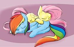 Size: 1716x1100 | Tagged: safe, artist:khaotixdreamfd, imported from derpibooru, fluttershy, rainbow dash, pegasus, pony, butt pillow, cute, debatably not shipping, female, flutterdash, lesbian, mare, pony pillow, shipping, sleeping