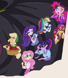 Size: 874x995 | Tagged: safe, imported from derpibooru, screencap, applejack, fluttershy, pinkie pie, rainbow dash, rarity, sci-twi, sunset shimmer, twilight sparkle, equestria girls, mirror magic, spoiler:eqg specials, female, humane five, humane seven, humane six, sunshim