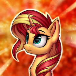 Size: 3000x3000 | Tagged: safe, artist:conniethecasanova, artist:setharu, deleted from derpibooru, edit, imported from derpibooru, sunset shimmer, pony, unicorn, catasterism, cute, female, mare, shimmerbetes, smiling, solo, sunshine shimmer