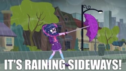 Size: 1536x863 | Tagged: safe, edit, edited screencap, imported from derpibooru, screencap, sci-twi, twilight sparkle, eqg summertime shorts, equestria girls, monday blues, canterlot high, family guy, ollie williams, rain, reference, umbrella, wind