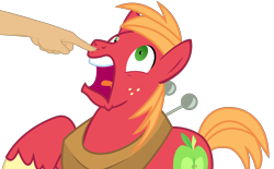 Size: 5619x3494 | Tagged: safe, artist:sketchmcreations, edit, edited edit, imported from derpibooru, big macintosh, pony, no second prances, ahhh, boop, boop edit, hand, male, non-consensual booping, raised hoof, screaming, simple background, solo, transparent background, vector