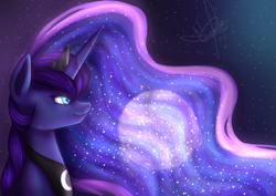 Size: 1024x725 | Tagged: safe, artist:shimmyyah, imported from derpibooru, princess luna, alicorn, pony, female, mare, moon, night, signature, solo