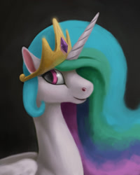 Size: 1460x1828 | Tagged: safe, artist:difetra, imported from derpibooru, princess celestia, alicorn, pony, bust, fanfic, fanfic art, female, looking at you, portrait, smiling, solo