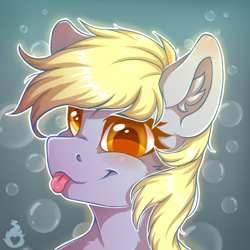 Size: 600x600 | Tagged: safe, artist:serenity, imported from derpibooru, derpy hooves, pegasus, pony, bust, colored pupils, cute, derpabetes, ear fluff, female, looking at you, mare, portrait, solo, tongue out