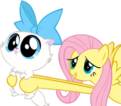 Size: 955x836 | Tagged: safe, artist:dantondamnark, imported from derpibooru, fluttershy, cat, pegasus, pony, may the best pet win, bow, holding, simple background, transparent background, vector