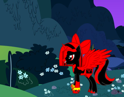 Size: 830x650 | Tagged: artist needed, safe, imported from derpibooru, oc, oc only, oc:bloodfang, alicorn, pony, pony creator, alicorn oc, bow, red and black oc, solo