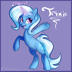 Size: 800x800 | Tagged: safe, artist:bluekazenate, imported from derpibooru, trixie, pony, unicorn, cute, diatrixes, female, mare, open mouth, smiling, solo, watermark