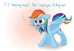 Size: 1197x834 | Tagged: safe, artist:adequality, artist:mcsadat, edit, editor:anonymous, imported from derpibooru, rainbow dash, pegasus, pony, rainbow dash presents, bronybait, cute, daaaaaaaaaaaw, dashabetes, demands, dialogue, feathered wings, featured image, female, floppy ears, frown, gradient background, hug, hug request, mare, needy, open mouth, pointless edit, solo, spread wings, sweet dreams fuel, this will end in hugs, volumetric mouth, weapons-grade cute, wide eyes, wings