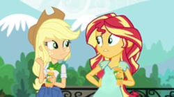 Size: 404x226 | Tagged: safe, edit, edited screencap, imported from derpibooru, screencap, applejack, sunset shimmer, comic:a new change, dance magic, equestria girls, spoiler:eqg specials, pregnant, pregnant edit, teen pregnancy, young adult pregnancy