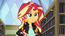 Size: 338x190 | Tagged: safe, edit, edited screencap, imported from derpibooru, screencap, sunset shimmer, comic:a new change, equestria girls, friendship games, female, pregnant, pregnant edit, solo, teen pregnancy