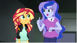 Size: 1414x798 | Tagged: safe, edit, edited screencap, imported from derpibooru, screencap, princess luna, sunset shimmer, equestria girls, friendship games, pregnant, pregnant edit, teen pregnancy, vice principal luna