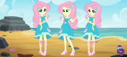 Size: 2304x1053 | Tagged: safe, imported from derpibooru, fluttershy, equestria girls, equestria girls series, beach, equestria girls logo, fashion photo booth, multeity, one of these things is not like the others
