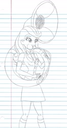 Size: 1073x2025 | Tagged: safe, artist:haleyc4629, imported from derpibooru, beauty brass, equestria girls, female, lined paper, monochrome, musical instrument, solo, sousaphone, traditional art, tuba