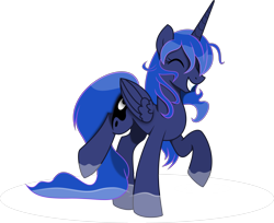 Size: 4541x3713 | Tagged: safe, artist:kopcap94, artist:kp-shadowsquirrel, color edit, edit, imported from derpibooru, vector edit, princess luna, alicorn, pony, absurd resolution, colored, cutie mark, eyes closed, female, grin, happy, mare, puddle, simple background, smiling, solo, transparent background, vector, water, wet mane