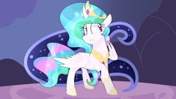 Size: 1024x576 | Tagged: safe, artist:lynchristina, imported from derpibooru, princess celestia, alicorn, pony, crown, female, jewelry, mare, regalia, solo