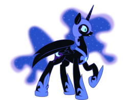 Size: 4207x3300 | Tagged: safe, artist:kopcap94, artist:kp-shadowsquirrel, color edit, edit, imported from derpibooru, vector edit, nightmare moon, alicorn, pony, colored, cutie mark, ethereal mane, female, helmet, horn, jewelry, mare, regalia, simple background, solo, spread wings, starry mane, transparent background, vector, wings, worried