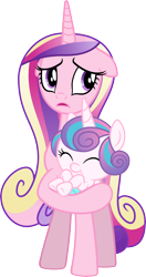 Size: 4076x7746 | Tagged: safe, artist:chrzanek97, edit, editor:slayerbvc, imported from derpibooru, vector edit, princess cadance, princess flurry heart, alicorn, pony, the crystalling, absurd resolution, accessory-less edit, baby, baby pony, barehoof, cute, female, filly, floppy ears, flurrybetes, holding a pony, mare, missing accessory, mother and daughter, simple background, transparent background, vector