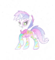 Size: 551x604 | Tagged: safe, artist:pony-paint, imported from derpibooru, sweetie belle, pony, unicorn, clothes, costume, female, filly, horn, makeup, raised hoof, show stopper outfits, simple background, solo, traditional art, white background